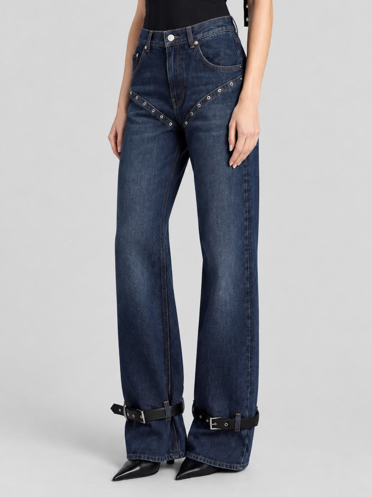 Studded Wide-Leg Cotton Jeans