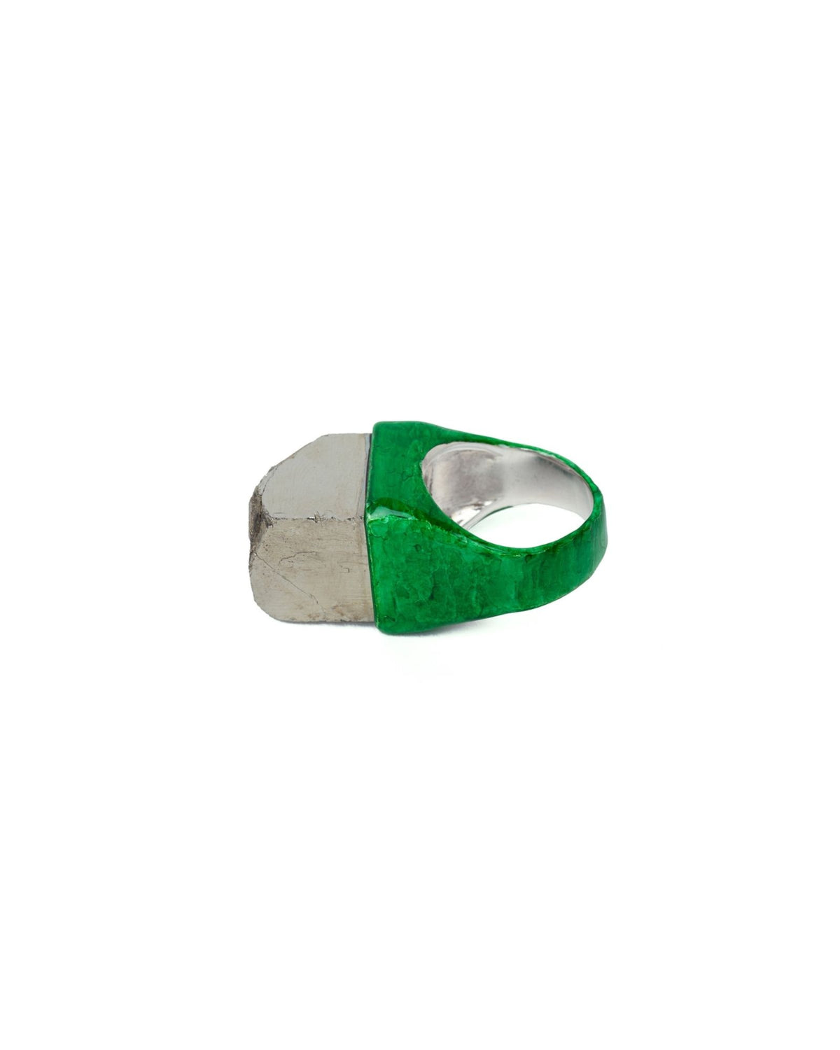 Cube ring – Silver/Green Enamel