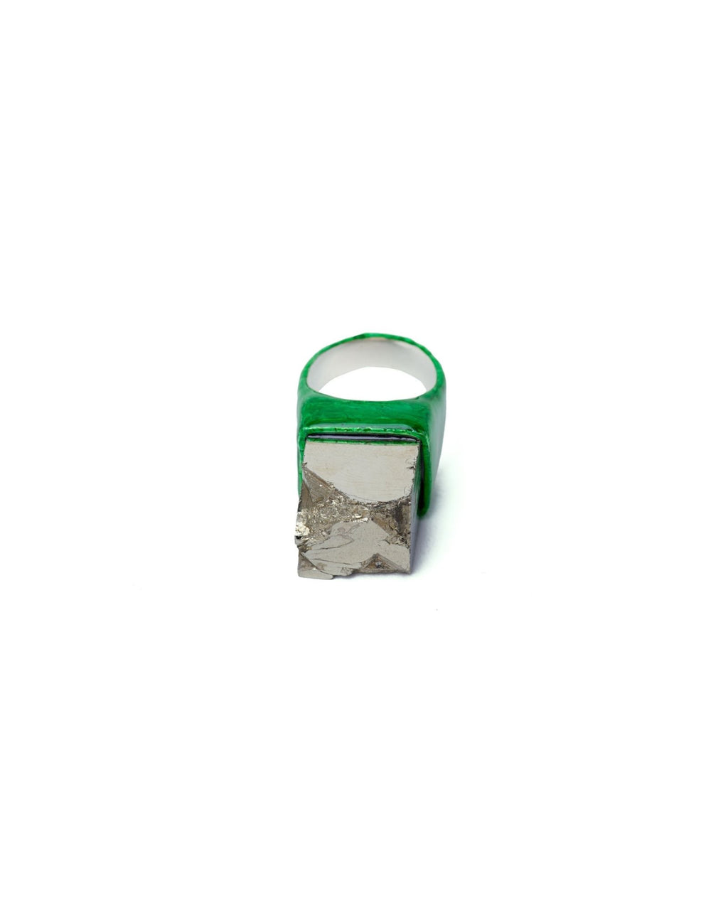 Cube ring – Silver/Green Enamel
