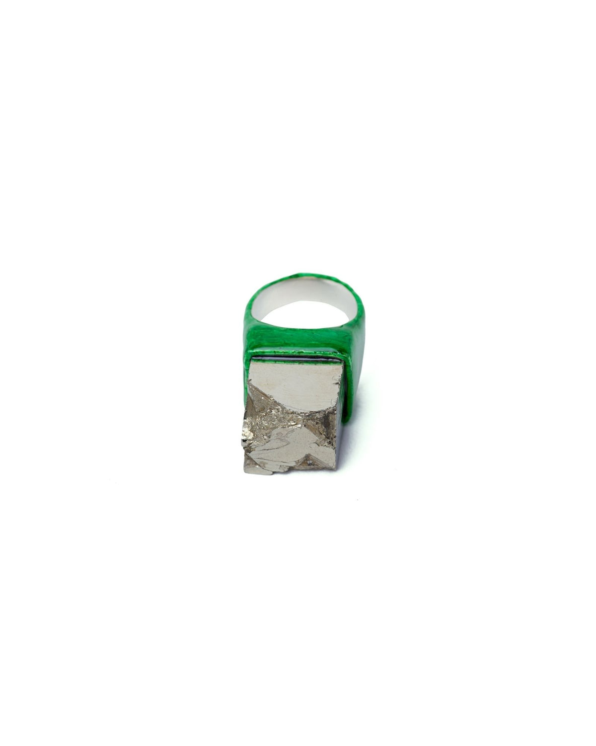 Cube ring – Silver/Green Enamel