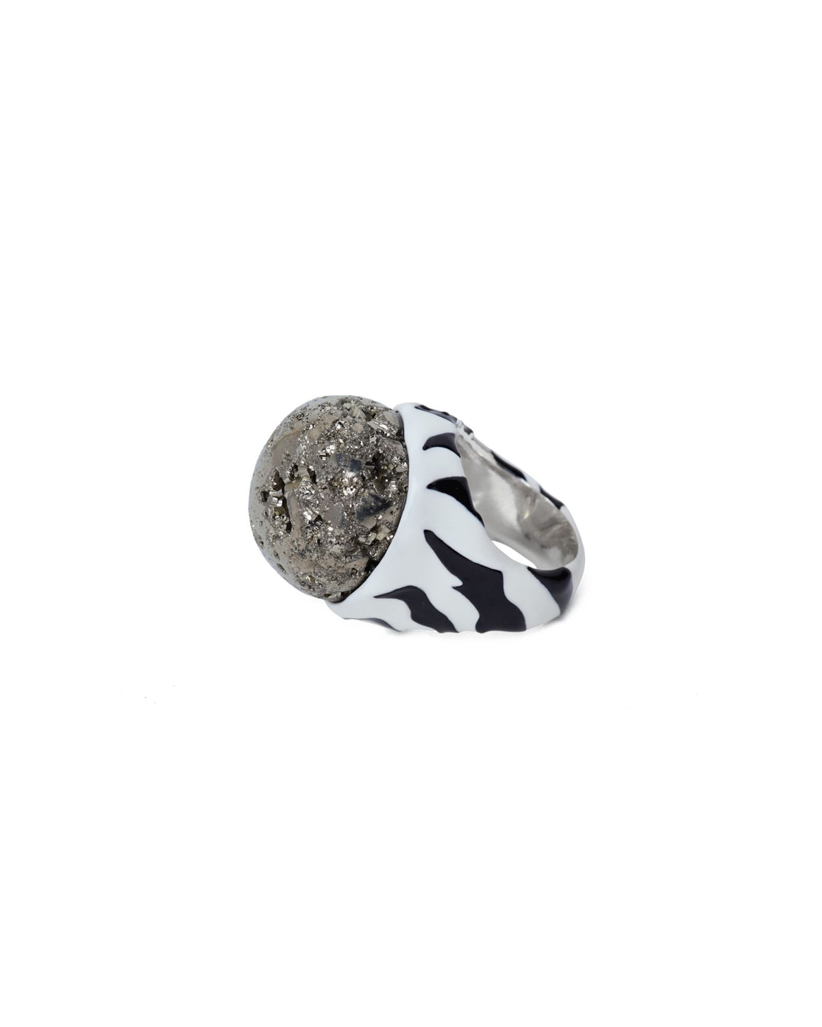 Zebra flash ring – Silver/Black and white enamel