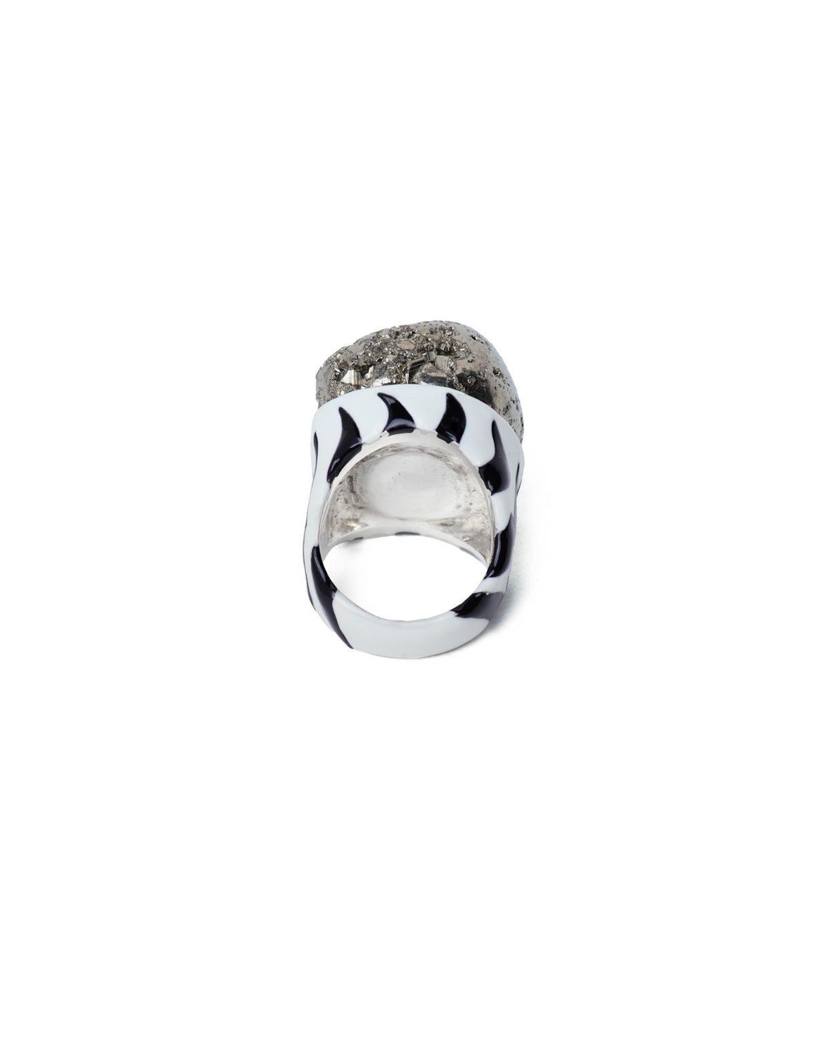 Zebra flash ring – Silver/Black and white enamel